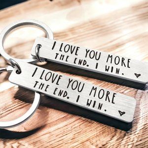 FLAPI 2 pcs Stainless Steel I love you more The End I win keychain